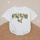 Personalized Hudson Baby Romper with Mallard Duck Design Rustic Gingham Pattern Southern Boys Hunting Outfit Soft Cotton Gift Idea
