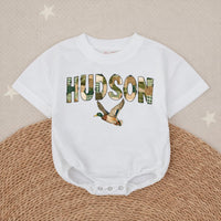 Personalized Hudson Baby Romper with Mallard Duck Design Rustic Gingham Pattern Southern Boys Hunting Outfit Soft Cotton Gift Idea