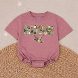 Personalized Hudson Baby Romper with Mallard Duck Design Rustic Gingham Pattern Southern Boys Hunting Outfit Soft Cotton Gift Idea