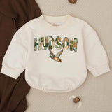 Personalized Hudson Baby Romper with Mallard Duck Design Rustic Gingham Pattern Southern Boys Hunting Outfit Soft Cotton Gift Idea