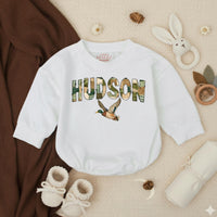 Personalized Hudson Baby Romper with Mallard Duck Design Rustic Gingham Pattern Southern Boys Hunting Outfit Soft Cotton Gift Idea