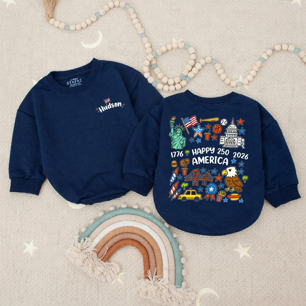 Personalized Hudson Baby Romper Soft Cotton Fourth of July Outfit Independence Day Infant Patriotic USA Bubble Bodysuit Custom Gift