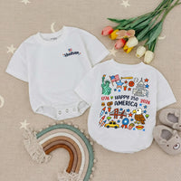Personalized Hudson Baby Romper Soft Cotton Fourth of July Outfit Independence Day Infant Patriotic USA Bubble Bodysuit Custom Gift