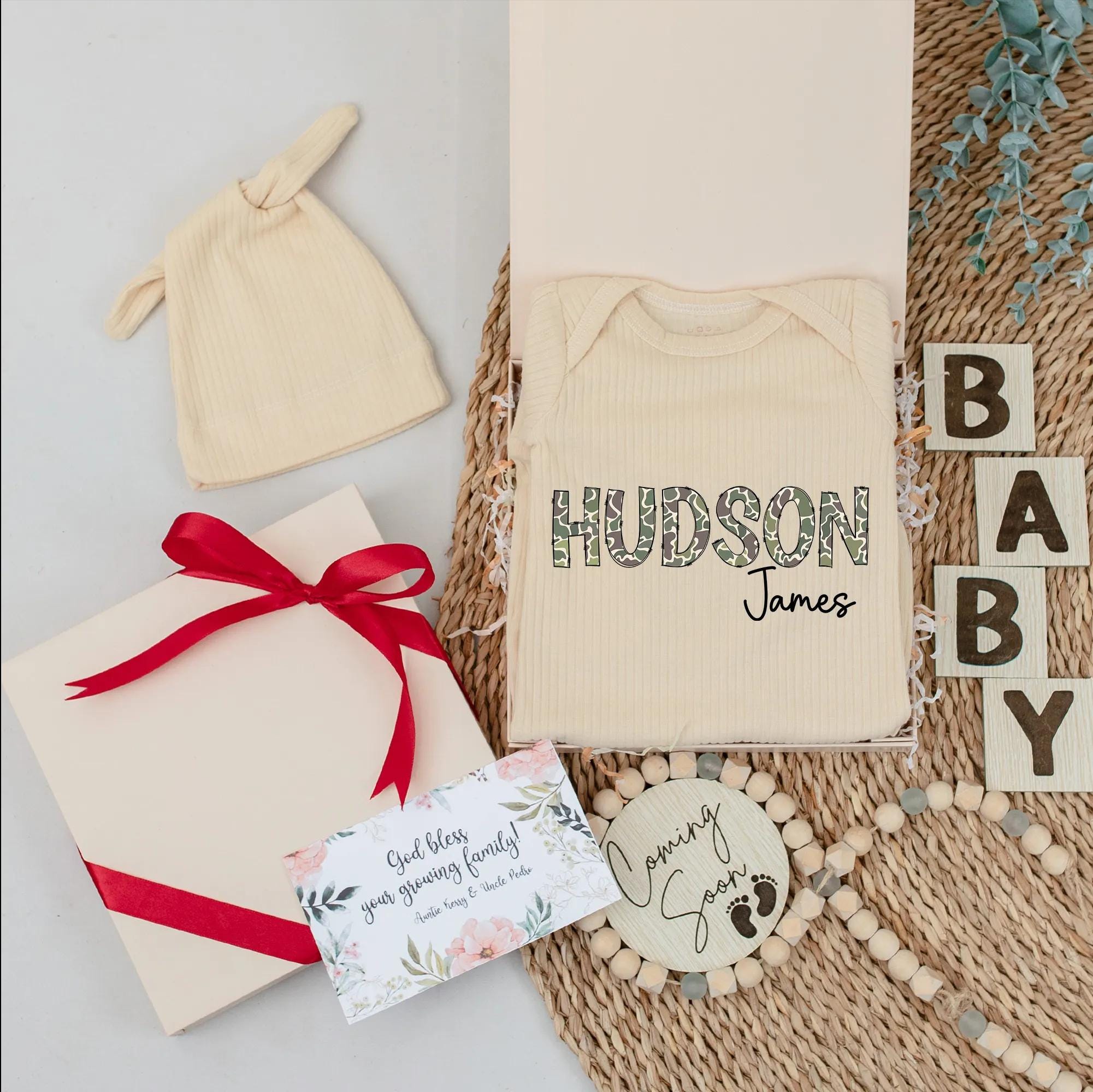 Personalized Hudson Camouflage Baby Bodysuit Rustic Adventure Theme Newborn Outfit Custom Name for Boys Perfect Baby Shower Gift