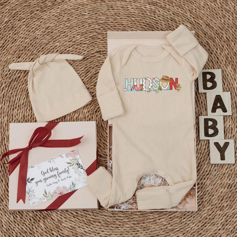 Personalized Hudson Fishing Baby Bodysuit Cute Newborn Outfit Whimsical Fish Design Colorful Letters Gift for Baby Boy Shower