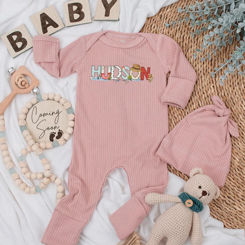 Personalized Hudson Fishing Baby Bodysuit Cute Newborn Outfit Whimsical Fish Design Colorful Letters Gift for Baby Boy Shower