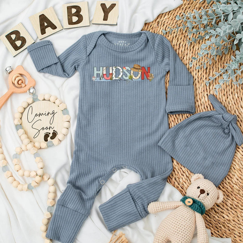 Personalized Hudson Fishing Baby Bodysuit Cute Newborn Outfit Whimsical Fish Design Colorful Letters Gift for Baby Boy Shower