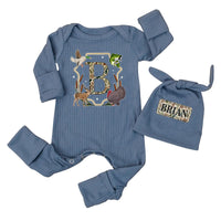 Personalized Hunting Baby Bodysuit with Name, Woodland Animals Design Duck Deer Fish Turkey, Rustic Camouflage Newborn Gift Outfit