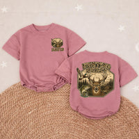 Personalized Hunting Buddy Baby Romper with Deer and Nature Scene, Custom Name Camo Outfit for Baby Boy, Soft Cotton, Matching Family Style