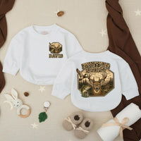 Personalized Hunting Buddy Baby Romper with Deer and Nature Scene, Custom Name Camo Outfit for Baby Boy, Soft Cotton, Matching Family Style
