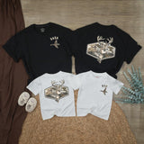 Personalized Hunting Family Shirts with Deer and Duck Graphics Custom Names Matching Dad and Baby Boy Outfit Rustic Outdoor Theme