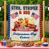 Personalized Independence Day Banner for Family BBQ Cookout, Star Stripes Theme, Custom 4th of July Party Backdrop with Patriotic Design