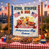 Personalized Independence Day Banner for Family BBQ Cookout, Star Stripes Theme, Custom 4th of July Party Backdrop with Patriotic Design