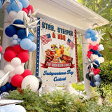Personalized Independence Day Banner for Family BBQ Cookout, Star Stripes Theme, Custom 4th of July Party Backdrop with Patriotic Design