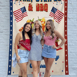 Personalized Independence Day Banner for Family BBQ Cookout, Star Stripes Theme, Custom 4th of July Party Backdrop with Patriotic Design