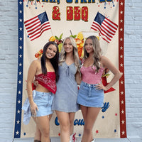 Personalized Independence Day Banner for Family BBQ Cookout, Star Stripes Theme, Custom 4th of July Party Backdrop with Patriotic Design