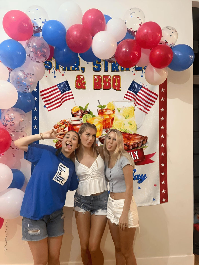 Personalized Independence Day Banner for Family BBQ Cookout, Star Stripes Theme, Custom 4th of July Party Backdrop with Patriotic Design