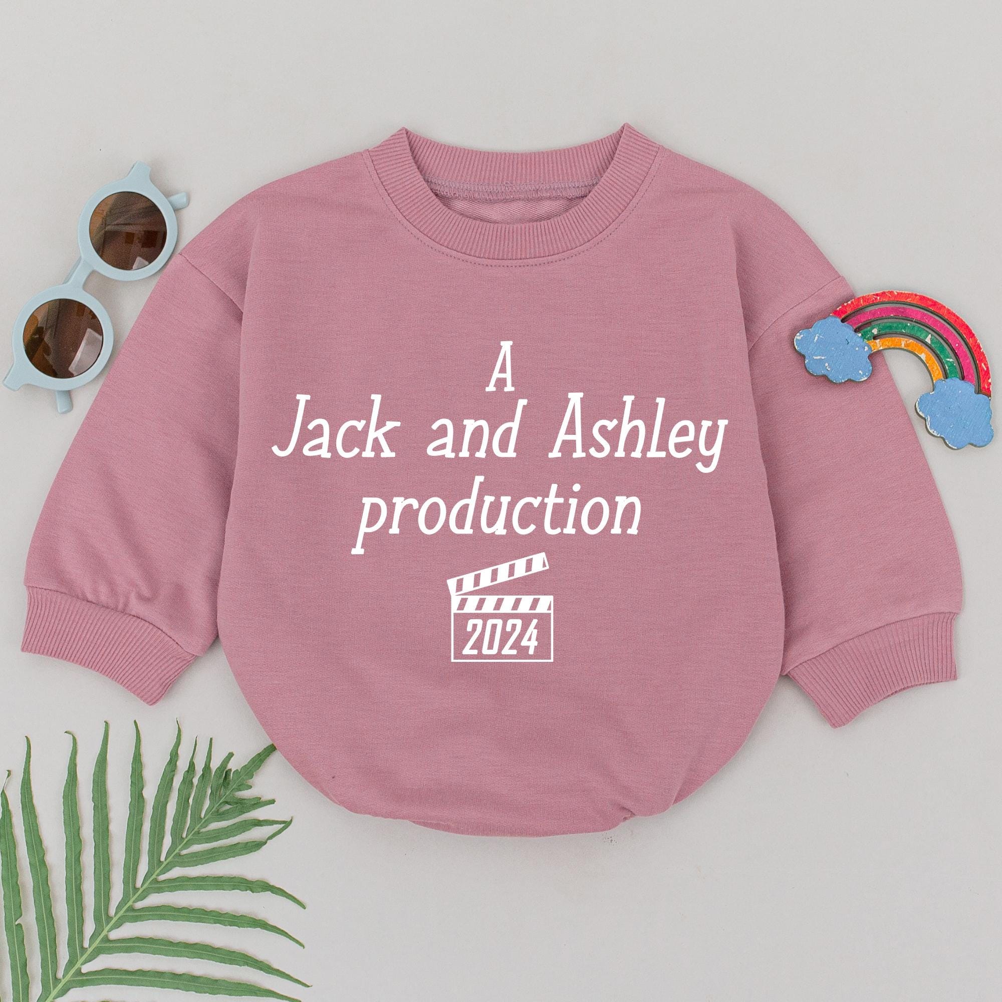Personalized Infant Romper Film Theme Long Sleeve Bodysuit Baby Girl Gift Custom Names Jack and Ashley 2024 Newborn Going Home Outfit