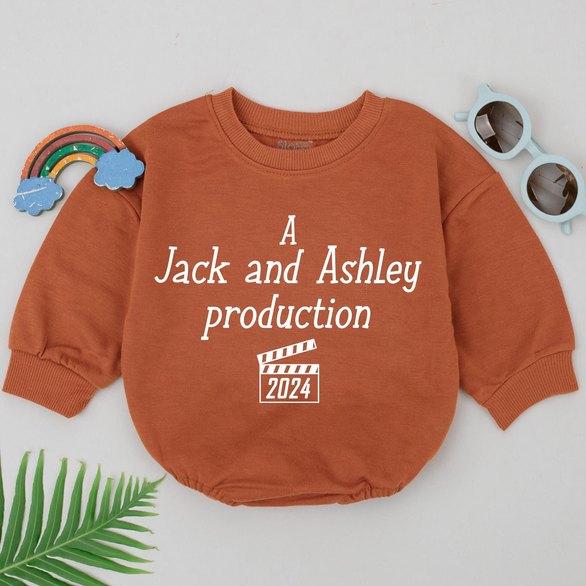 Personalized Infant Romper Film Theme Long Sleeve Bodysuit Baby Girl Gift Custom Names Jack and Ashley 2024 Newborn Going Home Outfit