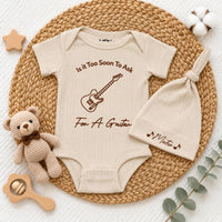 Personalized 'Is It Too Soon To Ask For A Guitar' Baby Bodysuit and Hat Set, Custom Name, Music Lover Newborn Gift, Soft Cotton Going Home Outfit
