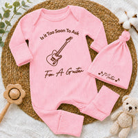 Personalized 'Is It Too Soon To Ask For A Guitar' Baby Bodysuit and Hat Set, Custom Name, Music Lover Newborn Gift, Soft Cotton Going Home Outfit