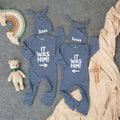 Personalized It Was Him Baby Bodysuit and Hat Set Funny Twin Boy Outfit Minimalist Newborn Gift Coming Home or Baby Shower Present