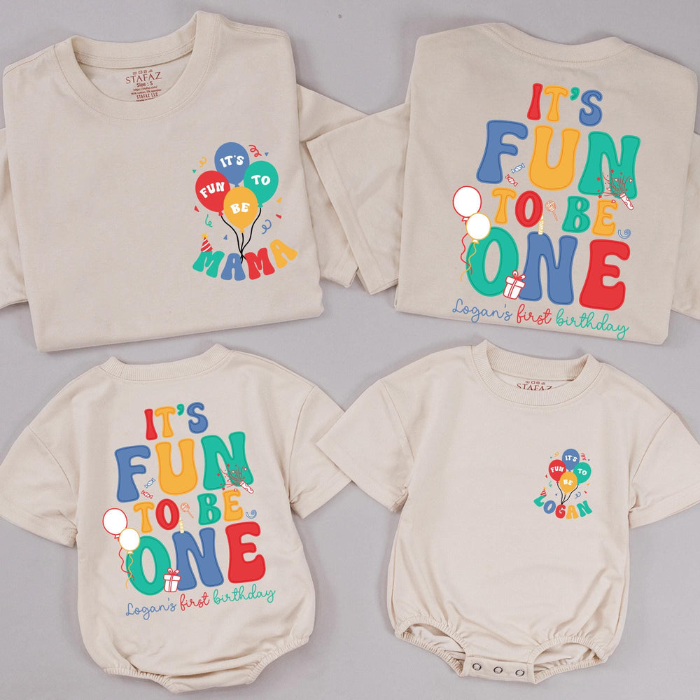 Personalized It's Fun to Be One Toddler Birthday Romper, Retro Family Matching Outfits, Baby First Party Gift Shirts with Custom Names