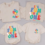 Personalized It's Fun to Be One Toddler Birthday Romper, Retro Family Matching Outfits, Baby First Party Gift Shirts with Custom Names
