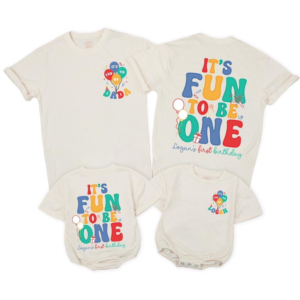 Personalized It's Fun to Be One Toddler Birthday Romper, Retro Family Matching Outfits, Baby First Party Gift Shirts with Custom Names