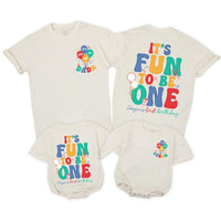 Personalized It's Fun to Be One Toddler Birthday Romper, Retro Family Matching Outfits, Baby First Party Gift Shirts with Custom Names