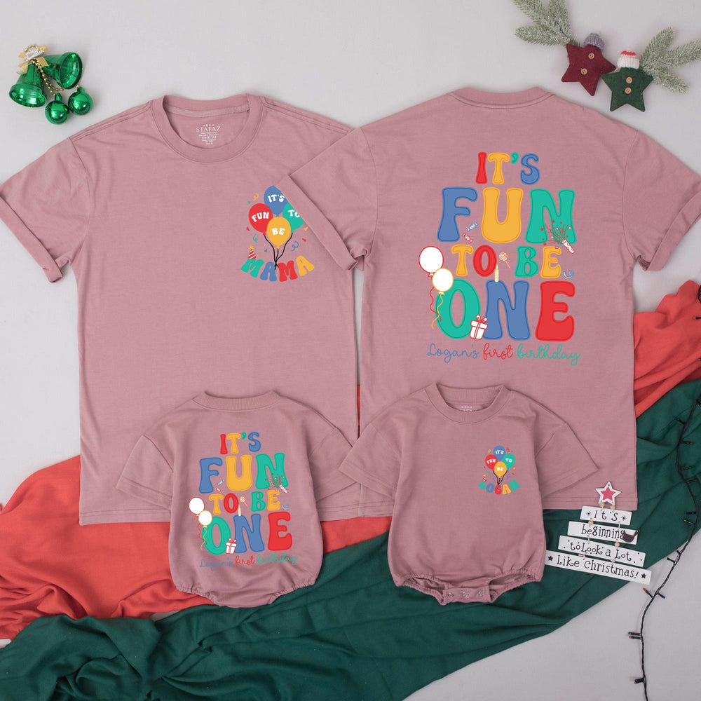 Personalized It's Fun to Be One Toddler Birthday Romper, Retro Family Matching Outfits, Baby First Party Gift Shirts with Custom Names