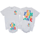 Personalized It's Fun to Be One Toddler Birthday Romper, Retro Family Matching Outfits, Baby First Party Gift Shirts with Custom Names