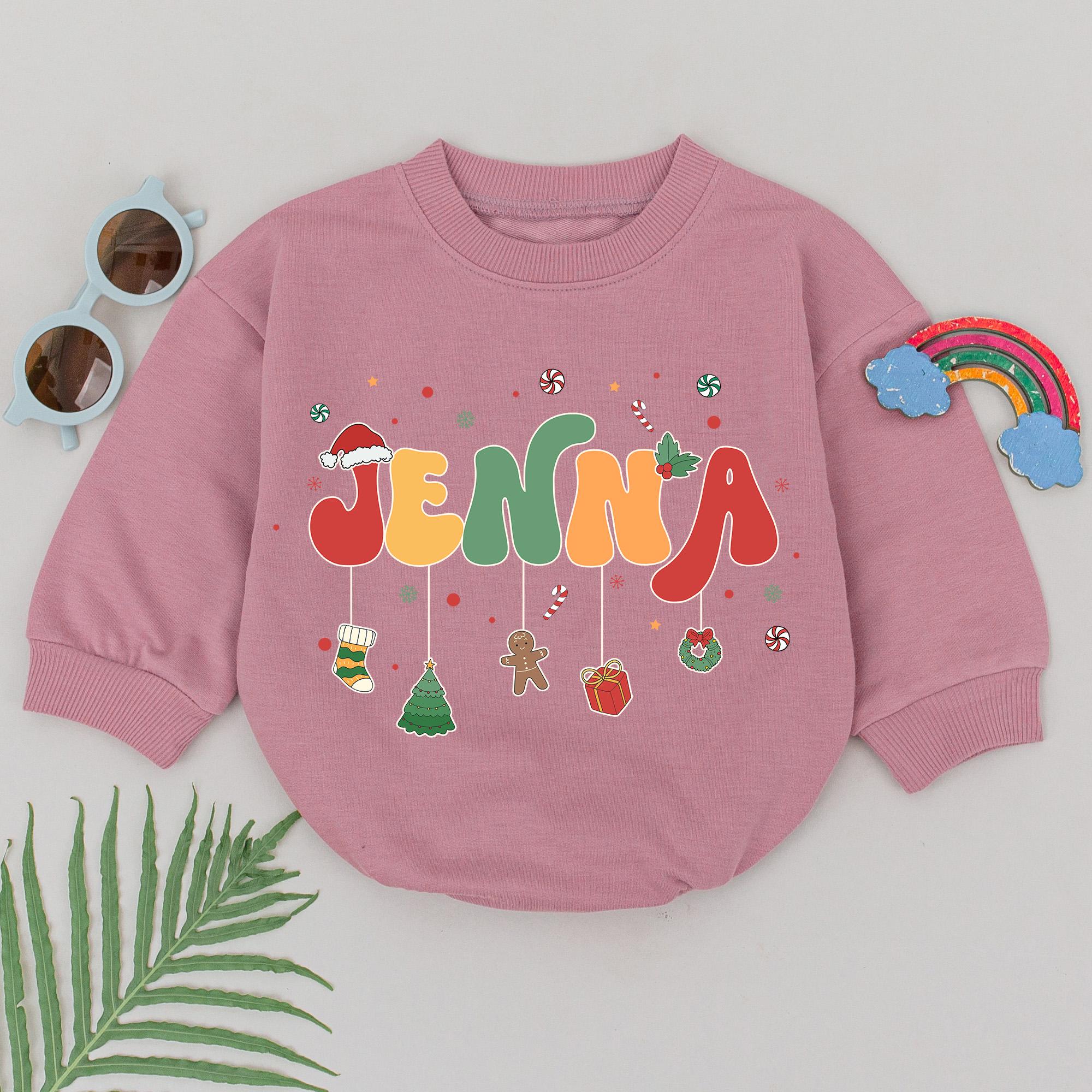 Personalized Jenna Christmas Romper with Santa Hat and Tree Baby Holiday Outfit Soft Cotton Gift for Newborn Girls Boys 1st Christmas