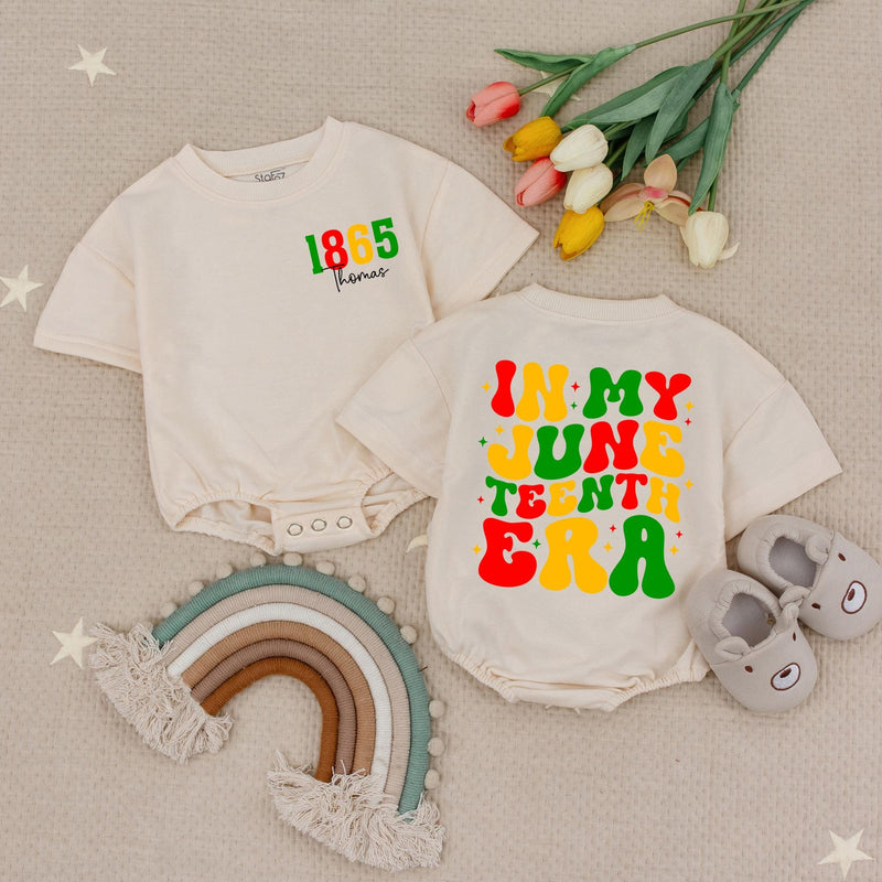 Personalized Juneteenth Baby Romper 1865 Freedom Day Outfit Custom Name Retro Red Yellow Green Design Infant Toddler Holiday Gift