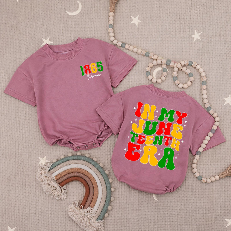 Personalized Juneteenth Baby Romper 1865 Freedom Day Outfit Custom Name Retro Red Yellow Green Design Infant Toddler Holiday Gift