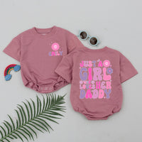 Personalized Just a Girl Who Loves Her Daddy Baby Girl Romper, Retro Flower Outfit for Daddy's Girl, Cute Gift for Baby Girl Birthday