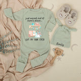 Personalized Just Moved Out of Mom's Place Baby Bodysuit Funny Crib Design Newborn Outfit Soft Cotton Infant Clothes Cute Baby Shower Gift