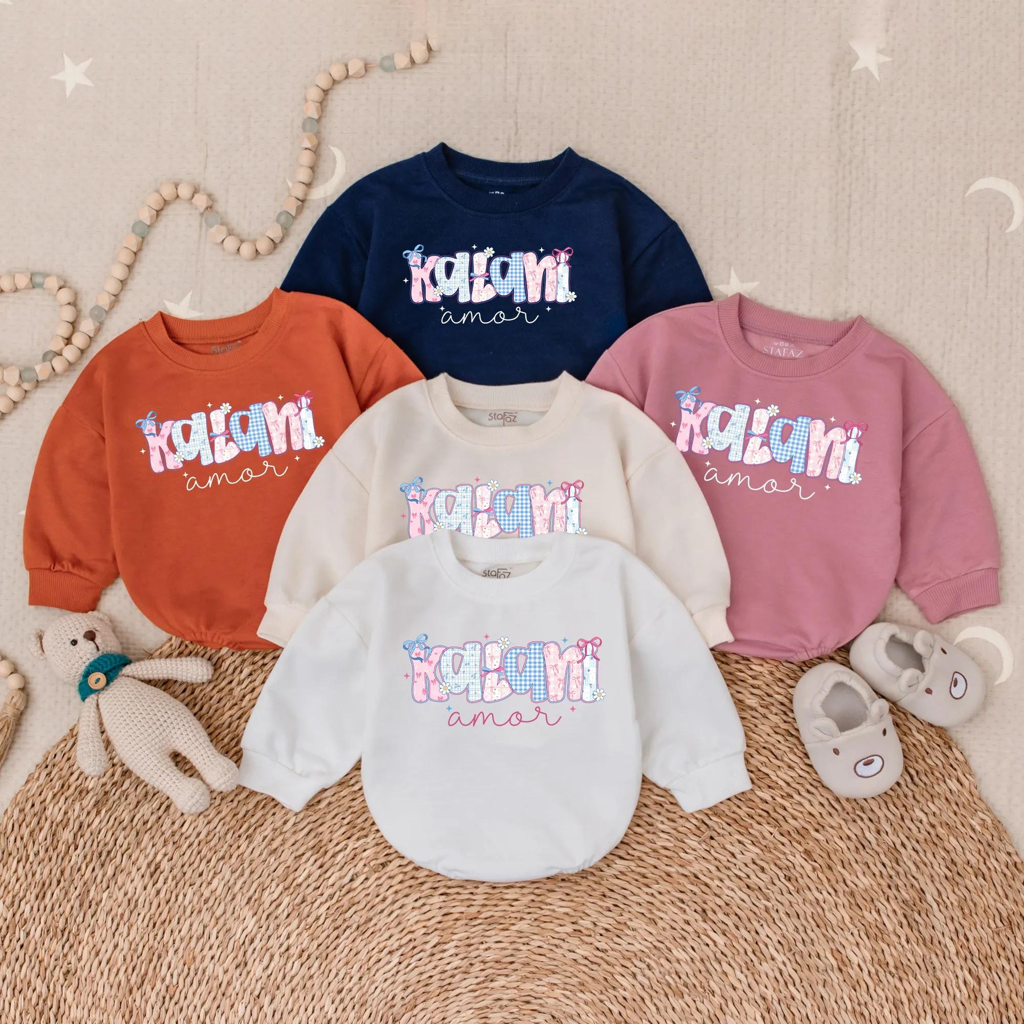 Personalized Kalani Baby Girl Romper Soft Pastel Patterns Cute Infant Outfit Adorable Playful Design Perfect for Baby Shower Gift