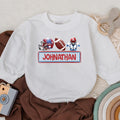 Personalized Kids Football Romper with Red Helmet Blue Player Baby Sports Outfit Birthday Gift Custom Name Cotton Playwear
