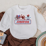 Personalized Kids Football Romper with Red Helmet Blue Player Baby Sports Outfit Birthday Gift Custom Name Cotton Playwear