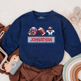 Personalized Kids Football Romper with Red Helmet Blue Player Baby Sports Outfit Birthday Gift Custom Name Cotton Playwear