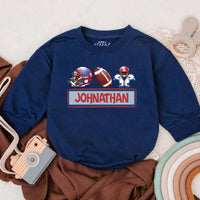 Personalized Kids Football Romper with Red Helmet Blue Player Baby Sports Outfit Birthday Gift Custom Name Cotton Playwear