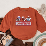 Personalized Kids Football Romper with Red Helmet Blue Player Baby Sports Outfit Birthday Gift Custom Name Cotton Playwear