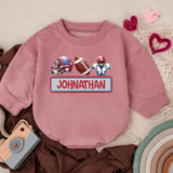 Personalized Kids Football Romper with Red Helmet Blue Player Baby Sports Outfit Birthday Gift Custom Name Cotton Playwear