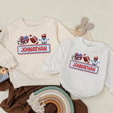 Personalized Kids Football Romper with Red Helmet Blue Player Baby Sports Outfit Birthday Gift Custom Name Cotton Playwear