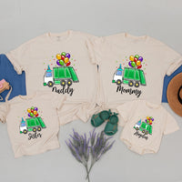 Personalized Kids Garbage Truck Birthday Shirt with Balloons and Confetti, Toddler Trash Bash Party Tee, Custom Name Green Truck Design