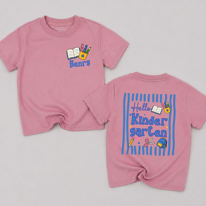 Personalized Kindergarten Kids T-Shirt with Custom Name Henry Fun First Day of School Outfit Blue Yellow Design, Soft Cotton Gift Idea