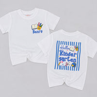 Personalized Kindergarten Kids T-Shirt with Custom Name Henry Fun First Day of School Outfit Blue Yellow Design, Soft Cotton Gift Idea