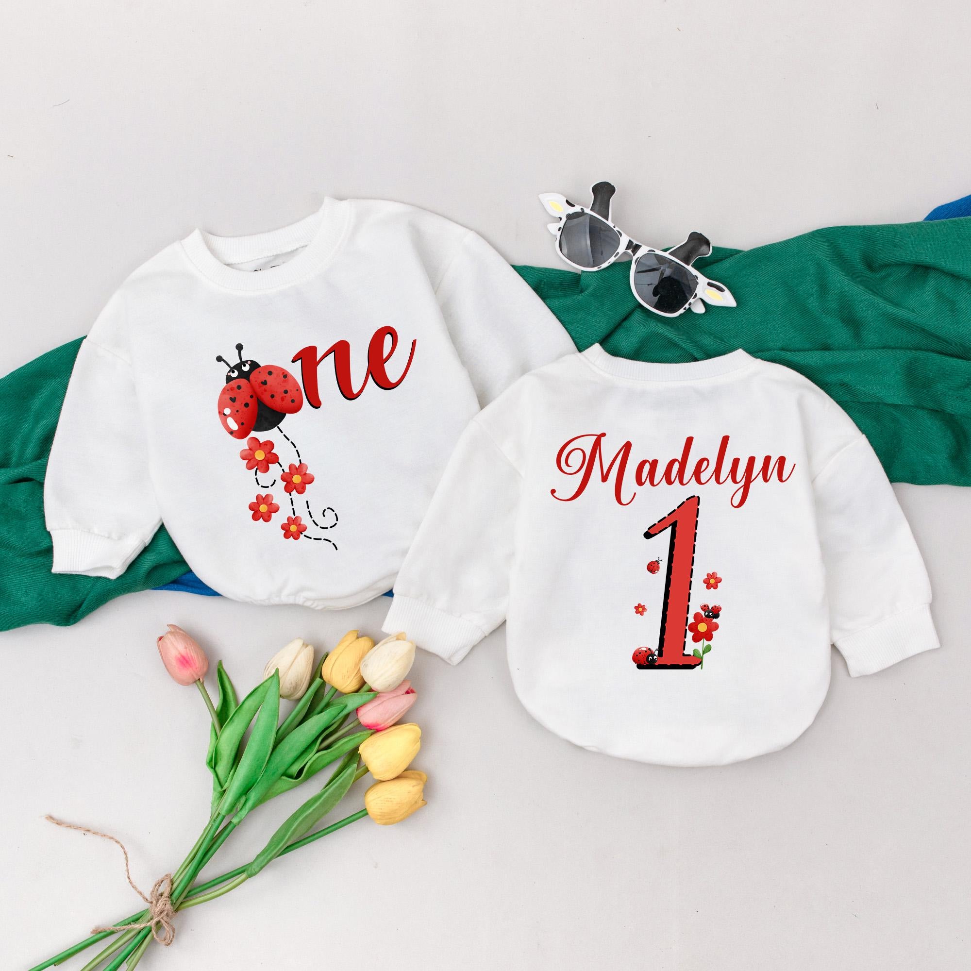 Personalized Ladybug Birthday Romper for Baby Girls with Red and Black Theme Custom Name First Birthday Outfit Soft Cotton Gift