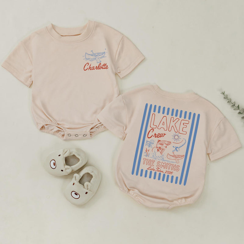 Personalized Lake Crew Matching Family Shirts with Custom Names, Baby Rompers & Kids Tees, Soft Cotton Summer Outfit for Vacations